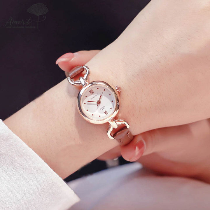 amart-นาฬิกาข้อมือระบบควอตซ์ของผู้หญิงเด็กผู้หญิง-นาฬิกาหน้าปัดบางขนาดเล็กสายหนัง-pu-แบบเรียบง่าย