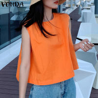 VONDA เสื้อแขนกุดสีพื้นสำหรับผู้หญิง,เสื้อกล้ามลำลองสำหรับฤดูร้อน (สไตล์เกาหลีแบบลำลอง)