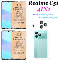 (4ใน1) สำหรับ Realme หน้าจอ C51ฟิล์มเซรามิก Realme C53 C55กระจกเทมเปอร์เซรามิก2ชิ้น + ฟิล์มด้านหลัง + ฟิล์มเลนส์