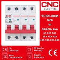 YCB9-80M CNC MCB 4P 50/60Hz 6kA เบรกเกอร์จิ๋ว6/10/16/20/25/32/40/50/63/80A