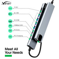 อะแดปเตอร์ฮับ Usb C 10 In 1,มาพร้อมกับอีเธอร์เน็ต Hdmi 4K 100W พอร์ต Usb-A 4พอร์ตอ่านข้อมูล Sd/tf ใช้ได้กับ Macbook Air/pro