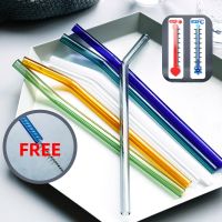 ❈ High Borosilicate Glass Straws Reusable Glass Straws Set Multi-Color Glass Smoothies Drink For Cocktail Bubble tea with Brushes