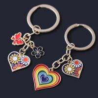 Love Heart Women Keychain Butterfly Flower Colorful Enamel Key Chain Car Accessory Bag Pendant Christmas Gift Jewelry Key Chains