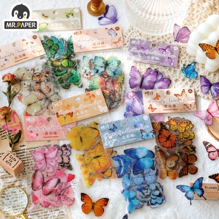 mr-paper-40pcs-bag-literary-butterfly-cute-sticker-pack-vintage-aesthetic-hand-account-decorative-stickers-childrens-stickers