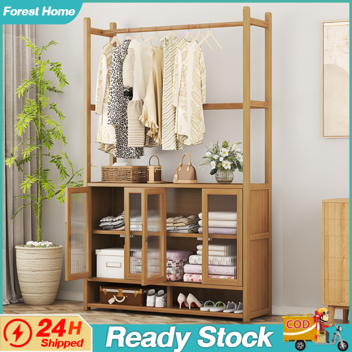 Clothes Hanging Rack with Door Clothes storage organizer Wardrobe