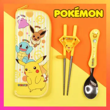 Pokemon Spoon, Fork, Chopsticks Utensil Set with Case for Kids