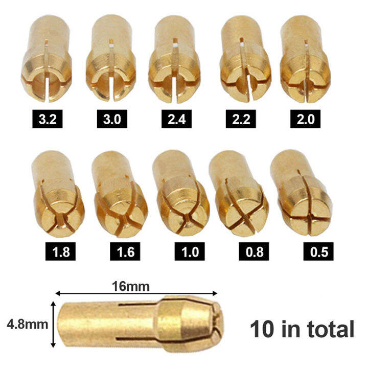 10-11pcs-batch-mini-drill-brass-collet-collet-for-rotary-tools-0-5-3-2mm-brass-and-nut-for-accessory-set