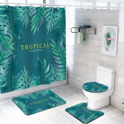 English alphabet pattern bathroom Sets with Polyester Waterproof Shower Curtain flannel floor mat toilet lid cover U-shaped pad