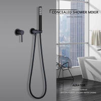 Matte Black Shower Faucet Set Concealed Wall Mounted Embedded Bathroom Shower Mixer Vlave Hand Held Shower Head Black ss