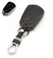 ▼♣○ Leather Case Cover Holder Fit For Cadillac Remote Smart Key 5 Buttons HYQ2AB ATS CTS 1551A-2AB 2013DJ5176 2CB05