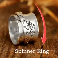 Vintage Antique Silver Stress Anxiety Ring for Women Dandelion Fidget Spinner Ring Casual Rune Sport Jewelry anillos plata