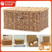 POPOUSHOP เดสก์ท็อปจัดเก็บข้อมูลการเลียนแบบ Rattan Sundries Box