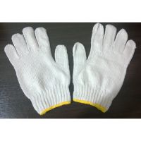 ถุงมือผ้า 6 ขีด สีเทาและสีขาว (1โหล/มัด ) - ขอบเหลือง