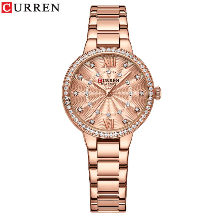 hotcurren-ผู้หญิงนาฬิกาแฟชั่น-rose-gold-สแตนเลส-stain-steel-สุภาพสตรีนาฬิกากันน้ำ-quarzt-นาฬิกาข้อมือ-romatic-แฟน-gift