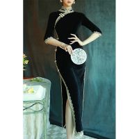 Black improved cheongsam Chinese young new high-end temperament of new fund of 2023 autumn winters is old Shanghai advanced dress