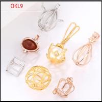 OKL9 เงินสเตอริ่ง925 จี้ที่วางกรงลูกปัดหิน สีทอง สีเงินสี ถาดเปล่าใส่ของ การออกแบบใหม่ อุปกรณ์ค้นหาและส่วนประกอบเครื่องประดับ จี้ที่วางหิน ผู้หญิงผู้ชาย