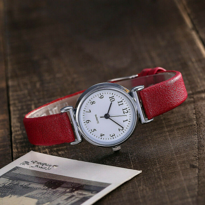 นาฬิกาควอทซ์ใส่สบายผู้หญิงคลาสสิกสุดฮอตสายหนังนาฬิกานาฬิกาข้อมือนาฬิกาอะนาล็อกกลม