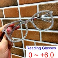 Fashion Rhinestone Farsighted Reading Glasses Women Clear Round Anti Blue Light Prescription Computer Glasses Diopter 0 to 6.0