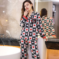 Print Sleepwear Lounge Wear Women Pajamas Set Casual Nightwear Satin Silk 2PCS PJS Suit Home Clothe lOOSEs Intimate Lingerie