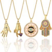 Evil Blue Eye Hamsa Hand Pendant Necklace for Women Man Goth Punk Hand of Mary Collares Gold Color Long Stainless Steel Chains