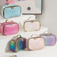 Ms portable pu cosmetic bag diamond lattice cosmetics receive colorful laser wash gargle