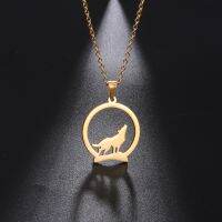 Cazador Gold Color Hollow Wolf on the Hill Animal Pendant Necklaces for Women Men Stainless Steel Jewelry Chain on the Neck 2023