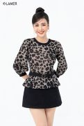 Áo Len Lamer Nữ Peplum Nơ Eo Da Beo L61W21T026