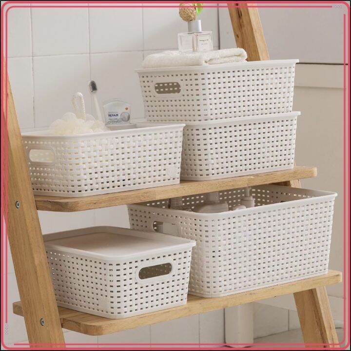 【COD】 JapaneseStyle White Storage Basket Shelf Organizer Plastic Container Box with Lid COD