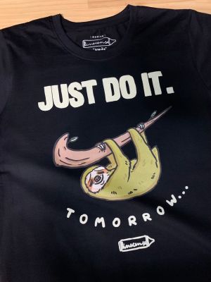" Just do it tomorrow " Black premium cotton100 comp t-shirt collection เสื้อยืดสีดำลาย Sloth