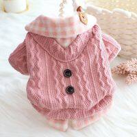 Fake Two Pcs Plaid Design Warm Sweaters for Dogs Autumn and Winter Dog Clothes Pink Blue Colors Clothes with Buttom Dog Sweaters