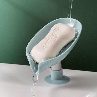Creative Leaf-Shaped Soap Box Perforated Free Standing Suction Cup Drain Bathroom Storage Soap Rack Laundry Soap Box 2021 New