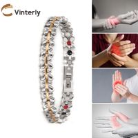 【ร้อน】 Vinterly เหล็กสร้อยข้อมือแม่เหล็กผู้หญิงโซ่ทองสร้อยข้อมือแม่เหล็กสำหรับผู้หญิงดอกไม้พลังงานเจอร์เมเนียมโฮโลแกรมสร้อยข้อมือผู้ชาย