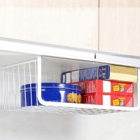 【YF】 Cupboard Hanging Under Shelf Storage Iron Cabinet Closet Desk Mesh Basket Wire Bookcase Rack Organizer S/L Size