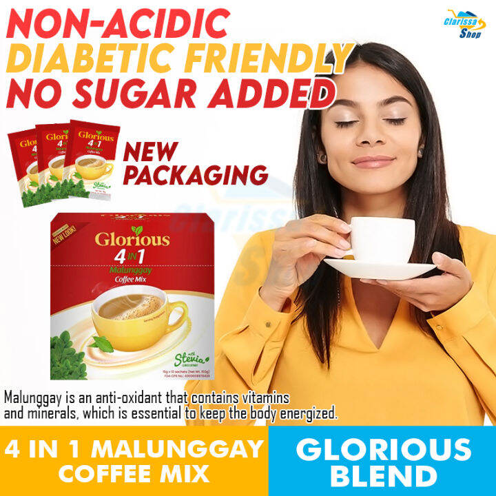 Glorious Blend 4 in 1 Coffee Mix with Malunggay, Calcium, & Iron Non Acidic, No Sugar Added