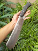 มีดแคมป์ปลายมน (Camping knife) มีดใบตาย มีดเดินป่า มีดสนาม 10”  sup9 full tang ตีร้อนชุบแข็ง ผิวขัด ด้ามประกบไม้พะยูง หมุดโมเสค-ทองเหลือง