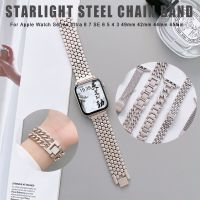 Starlight Metal Bracelet Strap For Apple Watch 8 Ultra 49mm 7 SE 6 5 4 3 Steel Chain Band For iWatch Series 38 40 41 42 44 45mm Straps