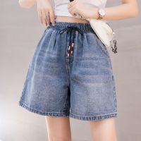 COD DSGERTRYTYIIO 【KEEY】plus size summer womens Stretch Waist Wide Leg Denim Shorts A29