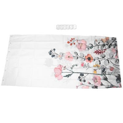 Floral Shower Curtain with 12 Hooks Watercolor Botanical Flowers Decorative Bath Curtain Modern Bathroom Accessories