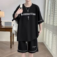 【July hot】 Teenager summer ice silk short-sleeved suit mens sports clothes junior high school students boys trendy handsome big childrens