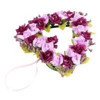 Heart Shaped Artificial Flower Wreath Door Decoration Hanging Wreaths with Silk Ribbon for Wedding Decoration（Purplish red） 22x21x3.5cm