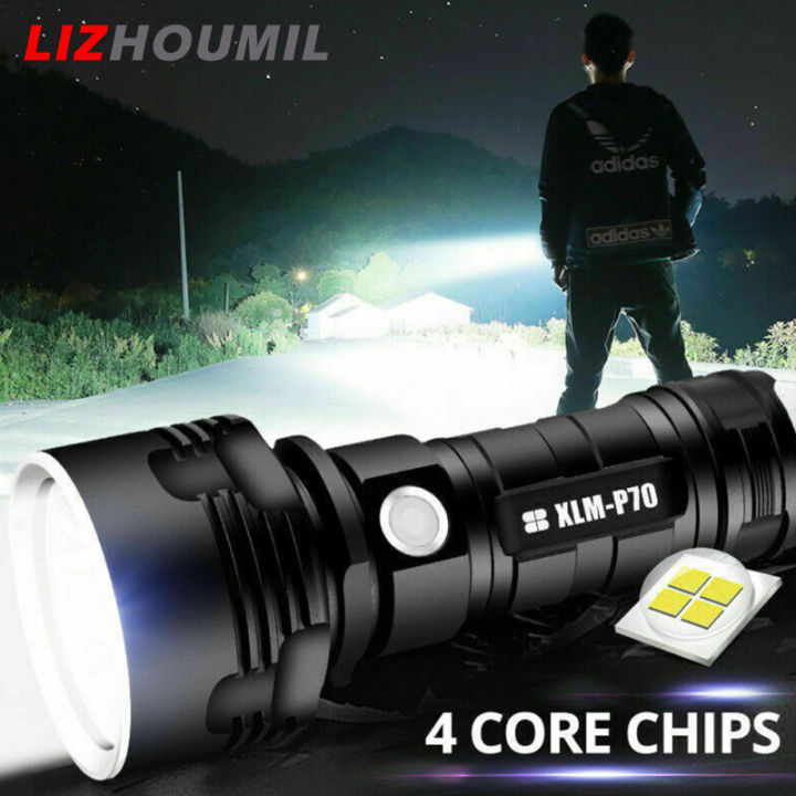 lizhoumil-ไฟฉาย-led-ไฟฉายจิ๋ว-p70-มาพร้อมแบตเตอรี่ลิเธียมชาร์จได้3ระดับยูเอสบีชาร์จไวโคมไฟมือที่สว่างมาก