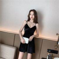 Korea Women V-neck Sleeveless Shine Dresses Elegant Night Club Party Dresses A-line Slim Fit Mini Short y Dress