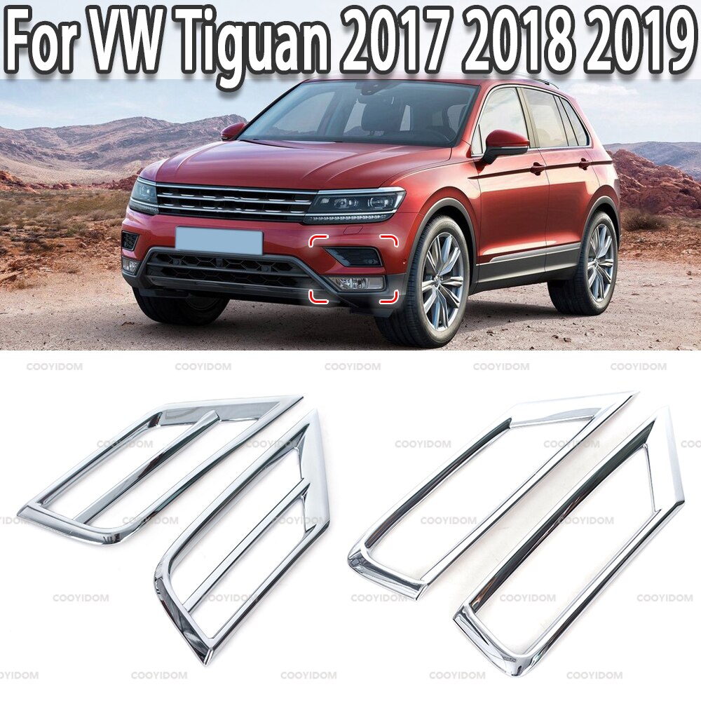 2PCS auto ABS Chrome Front Fog Light Lamp Frame cover Trim emblemi Per Tiguan 2017 2018 2019 
