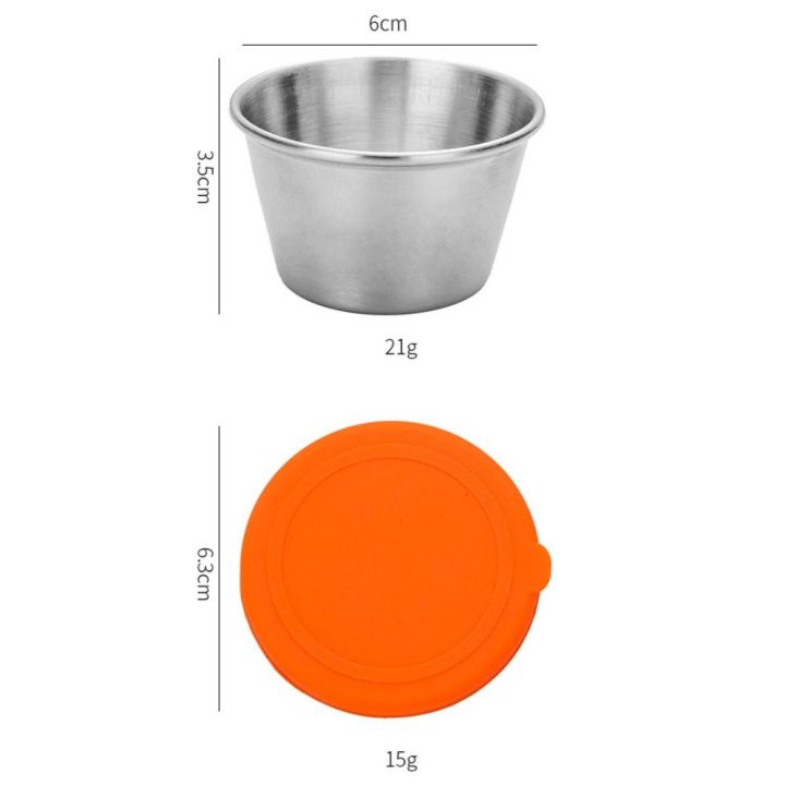 dgthe-ชุดเครื่องปรุงสแตนเลสคุณภาพสูงแบบพกพาพร้อมปิดฝาซิลิโคนถ้วยซอสอุปกรณ์ทำครัวบนโต๊ะอาหาร