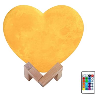 Heart Shaped Moon Lamp,16 Colors LED 3D Print Night Light with Stand &amp; Remote for Kids Friends Lover Birthday Gifts