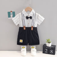 Summer Toddler Baby Boys Gentleman Outfits Kids Striped Short Sleeve Shirt with Bow Tie+ Shorts 2Pcs Infant Formal Clothes Sets