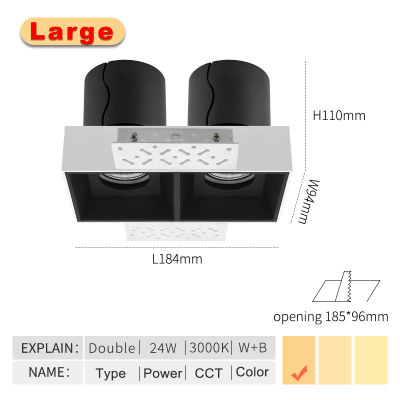 SCON Double Row Grill lights 14W 24W Pure Black Ceiling Embedded Spot Lamps Led modules Restaurant LED Downlight