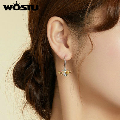WOSTU New CZ Shiny Bees Stud Earrings 925 Sterling Silver Earrings for Women Party Fine Making Jewelry Brincos Gift DAE452