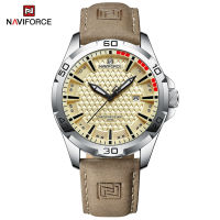 NAVIFORCE Watch for Men Casual Waterproof Wristwatch Brown Strap Quartz Multifunction Calendar Watches with Luminous Hands