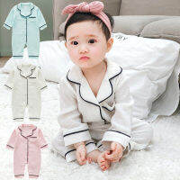 เสื้อผ้าเด็กวัยหัดเดินสไตล์ใหม่สีทึบ Baby Sleepsuit Baby Sleepsuit Home ผ้าเครปแขนยาว Jumpsuit เสื้อผ้าเด็กปีนเขา